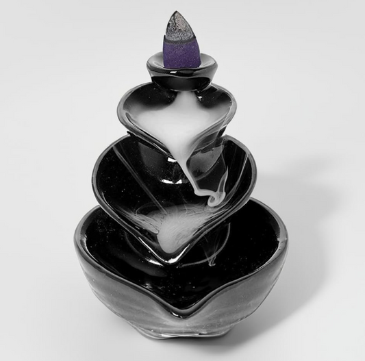 Ceramic Smoke Backflow with 10 Free Cones Incense Holder | Spiritual Showpiece for Temple, Pooja, Meditation, Yoga, Relaxation, Aromatherapy | Home & Office Décor (Black)