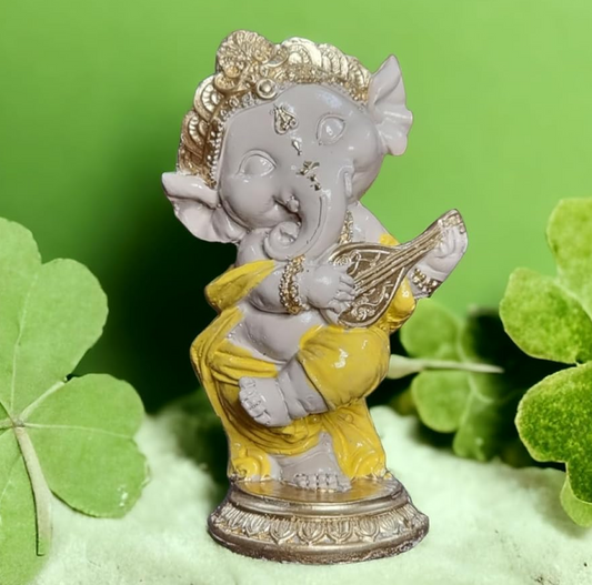 5 Inch Resin Ganesha Idol for Home Decor | Beautiful Ganesh Murti for House Temple, Mandir, Gift Items | Ganpati Playing Guitar Figurine Showpiece Sculpture for Office Desk