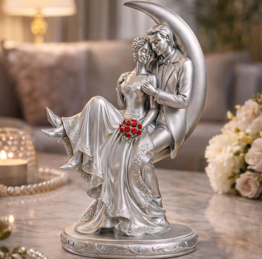Romantic Loving Couple Showpiece for Valentines, Birthday, Wedding Gifts Decorative Showpiece - 20 cm (Polyresin, Silver)