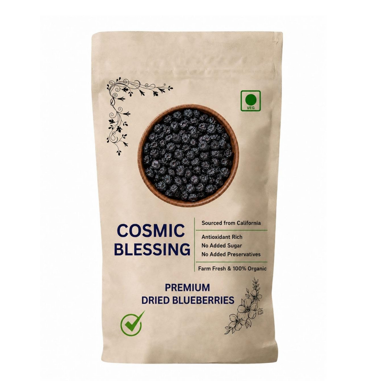 Cosmic Blessing Natural Premium California Blueberries Without added Sugar | Dried Seedless Blueberries | Healthy & Tasty Whole & Dried Blueberry | Rich In Calcium And Vitamin K | Non-GMO