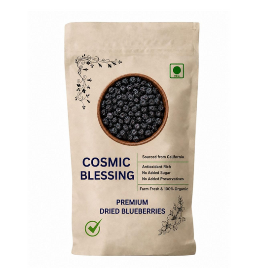 Cosmic Blessing Natural Premium California Blueberries Without added Sugar | Dried Seedless Blueberries | Healthy & Tasty Whole & Dried Blueberry | Rich In Calcium And Vitamin K | Non-GMO