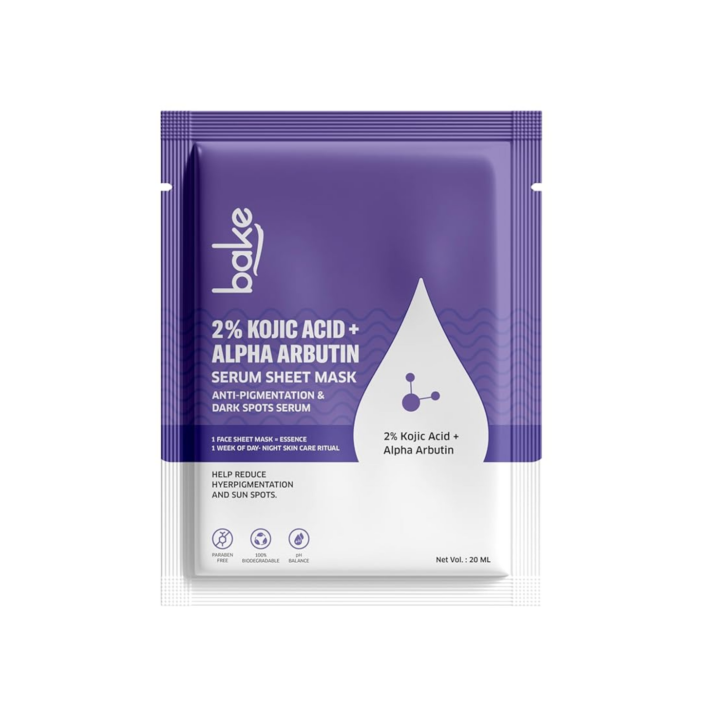 Bake 1% + Collagen Peptide Sheet Mask For Anti Aging, Skin Tightening & Wrinkles | Paraben Free, 100% Biodegradable (20.00 g)