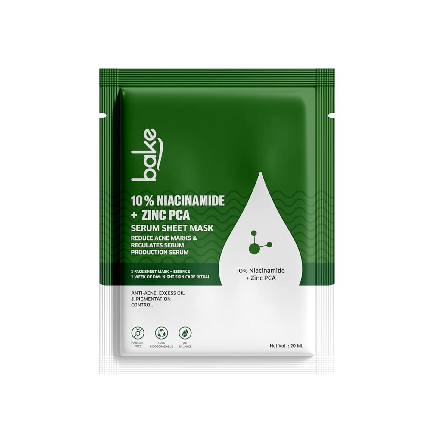 Bake 1% + Collagen Peptide Sheet Mask For Anti Aging, Skin Tightening & Wrinkles | Paraben Free, 100% Biodegradable (20.00 g)