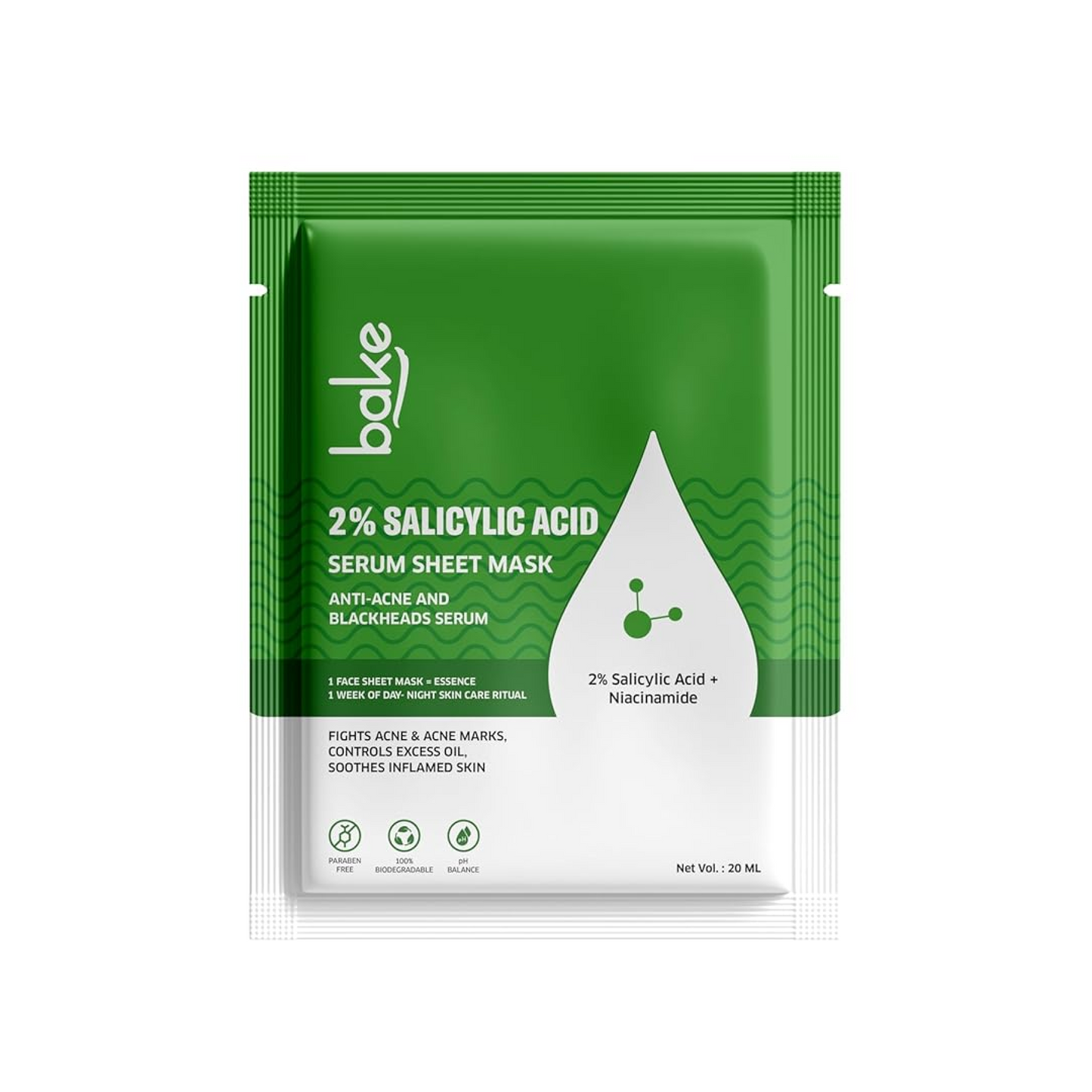 Bake 1% + Collagen Peptide Sheet Mask For Anti Aging, Skin Tightening & Wrinkles | Paraben Free, 100% Biodegradable (20.00 g)