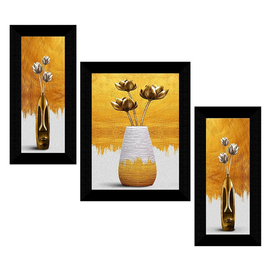 Set of 3 flower modern art UV textured Wall Painting with Frame for Home decoration 13.5 inch x 22.5 inch SANFS32582