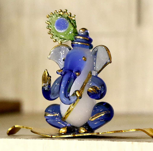 Decorative Ganesh Statue – Leaded Crystal, Sitting on Leaf, Multicolor, Pack of 1