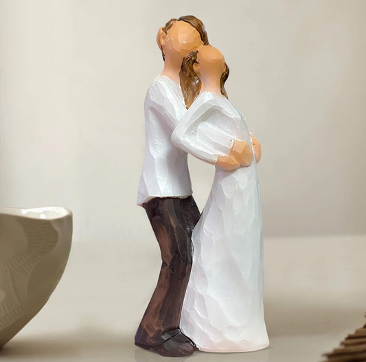 Beautiful Hand Painted Medium Size Resin Standing Romantic Couple Statue for Home Decor (Pack of 1, White & Brown Color)