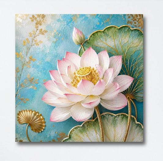 Lotus Flower Painting for Wall Vastu (15+ DESIGNS) Framed Lotus Canvas Painting for Living Room, Bedroom | Nature Floral Wall Art with Multiple Design Variations (3D View Pink Lotus, 18x18 Inch, Framed)