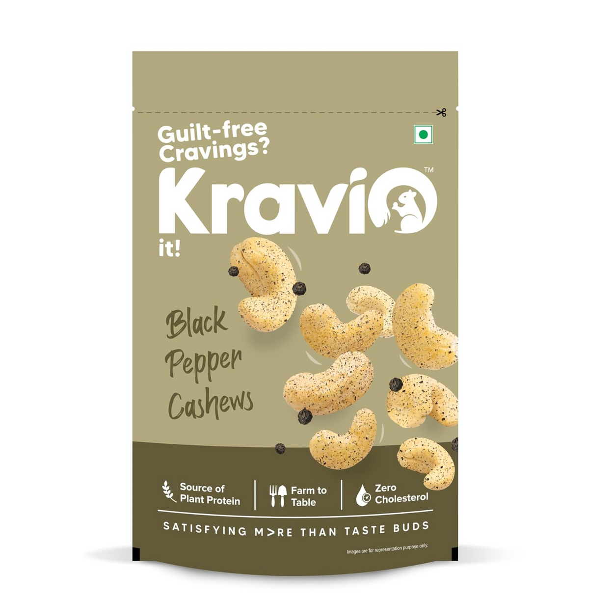 Kravio Premium Black Pepper Roasted Cashew Nuts | Exotic Heat Kaju - 200g