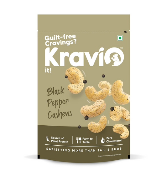 Kravio Premium Black Pepper Roasted Cashew Nuts | Exotic Heat Kaju - 200g