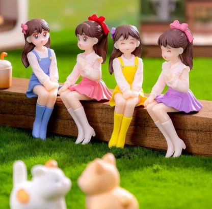 Miniature Cute Girls Figurine Set of 4 – Adorable PVC Mini Statues for Miniature Garden, Dollhouse Decor, Terrariums, Fairy Gardens & Cute Gifting