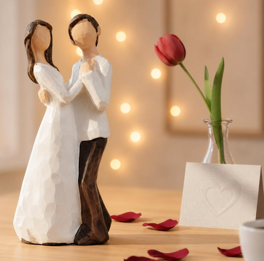 Beautiful Hand Painted Medium Size Resin Romantic Couple Statue for Home Decor (Pack of 1, White & Brown Color)