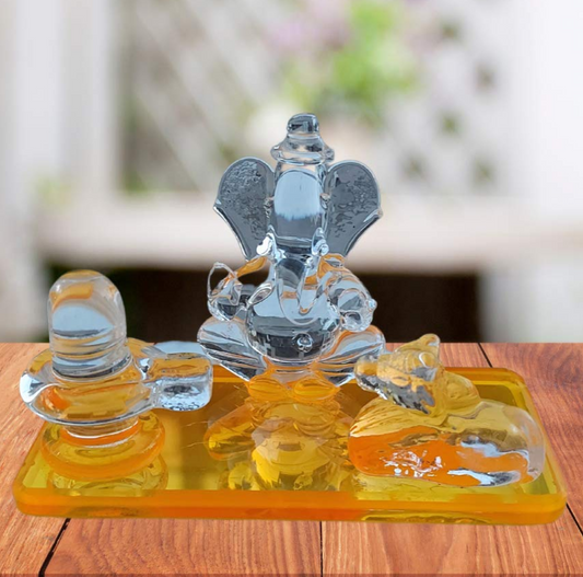 Crystal Glass Decorative Showpiece for Home Decor, Car Dashboard and Gifting Purpose with Sticky Tape(4" x 2.5" inch,Yellow)