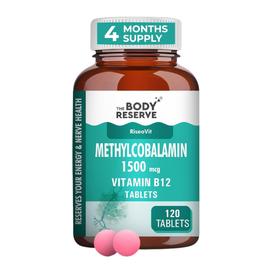 THE BODY RESERVE Vitamin B12 Tablets 1500 mcg as Methylcobalamin Vitamin B12 Supplements for Men & Women -120 Veg tablets (4 Months Supply Pack)