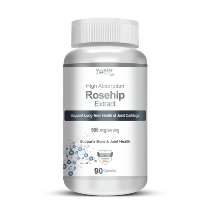 Bottle of Yokin Rosehip Extract capsules on a white background