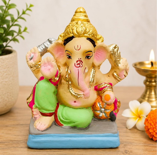 100% Eco-Friendly Clay Ganesh Idol Ganesh Ji Murti for Visarjan 4.5 Inches | Shadu Mati Ganesh Murti | Clay Ganpati Idol for Home | Ganpati for Ganesh Chaturthi | Home Decor