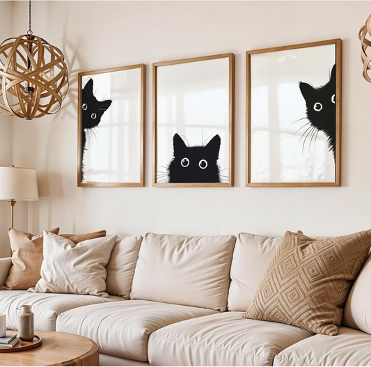 Big Modern Framed Posters Wall Decor Paintings For Living Room, Bedroom/Big Paintings For Wall Decoration, Frames For Wall Decor Set of 3 (13x19 Inches) (Cat)