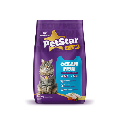 Mankind PetStar Adult Cat Food – Ocean Fish Flavour (1 KG) | Complete Nutrition with Taurine & Omega for Urinary, Digestive & Heart Health