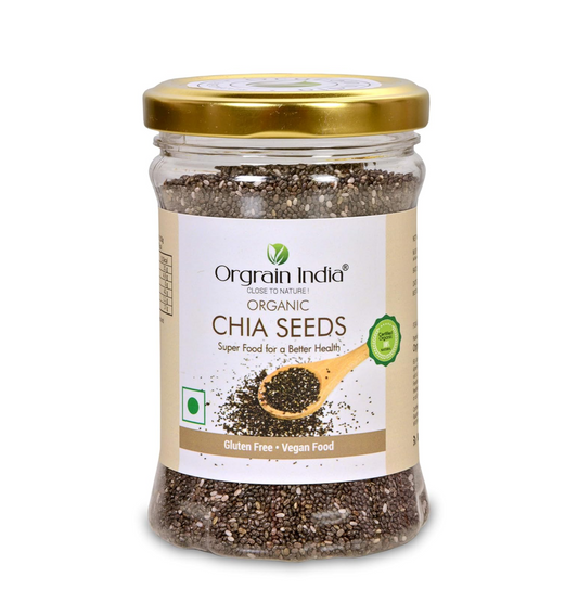 Orgrain India Certified Organic Chia Seeds 160g | Rich in Omega-3, Fiber, Calcium | Supports Weight Loss, Bone & Muscle Health | Ideal for Smoothies, Salads, Baking & More