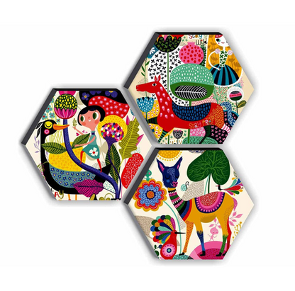 Set of 3 Hexagon Kid's Décor Modern Art UV Textured MDF Home Decorative Gift Item Painting 17 Inch X 17 Inch SANFHX17SMALL
