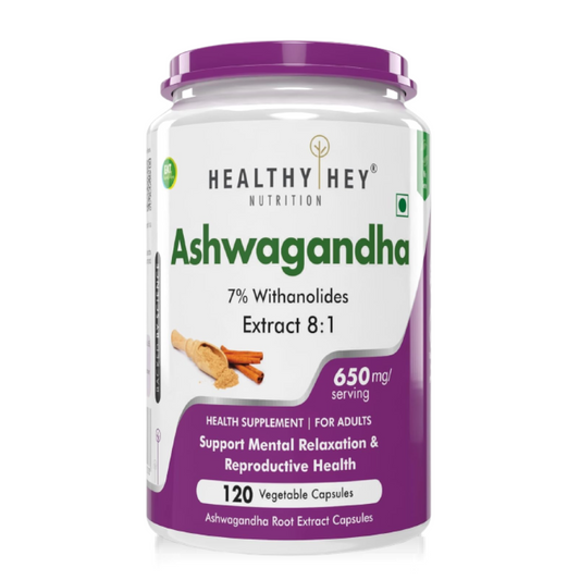 Zephivo HealthyHey Nutrition Ashwagandha Powder Withania Somnifera | 100% Natural Ashwagandha Capsules - Ashwagandha Rejuvenates Mind & Body-120 Ashwagandha Capsules
