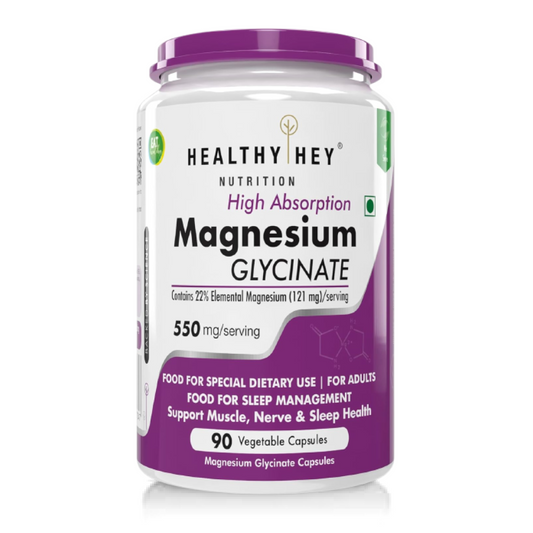 Zephivo HealthyHey Nutrition Magnesium Glycinate High Absorption for Sleep, Cramps, & Nerves Health - 90 Vegetable Capsules
