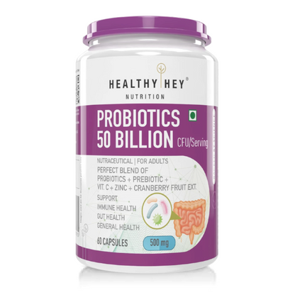 Zephivo HealthyHey Nutrition Probiotics 50 Billion CFU Multi- Strains, 60 Veg. Capsules, Targeted Release Technology, Stomach Acid Resistant, No Need for Refrigeration, Non-GMO, Gluten-Free

