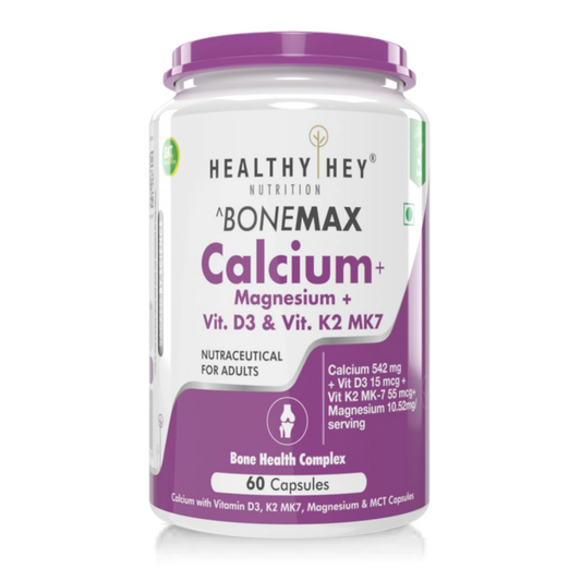 Zephivo HealthyHey Nutrition Vegan Calcium with Magnesium, Vitamin D3 & Vitamin K2- Mk7 - BoneMax - Bone Health Complex - 60 Vegetable Capsules
