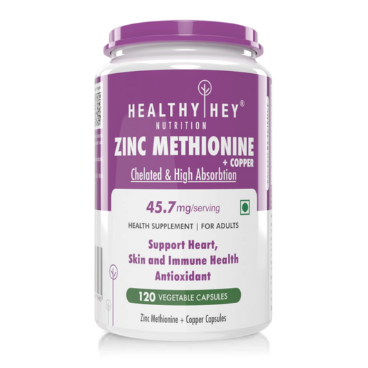 Zephivo Healthyhey Nutrition Zinc Methionine Plus Copper, Supports Immune and Antioxidant Protection - 120 Veg Capsules
