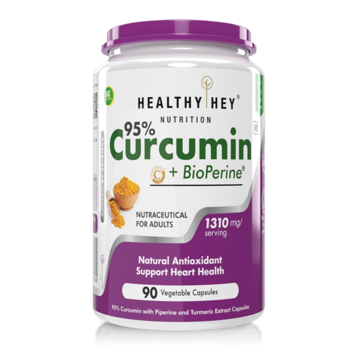 Zephivo HealthyHey Nutrition Curcumin with Bioperine 1310mg (Ultra Pure) | 90 Vegetable Capsules with Piperine
