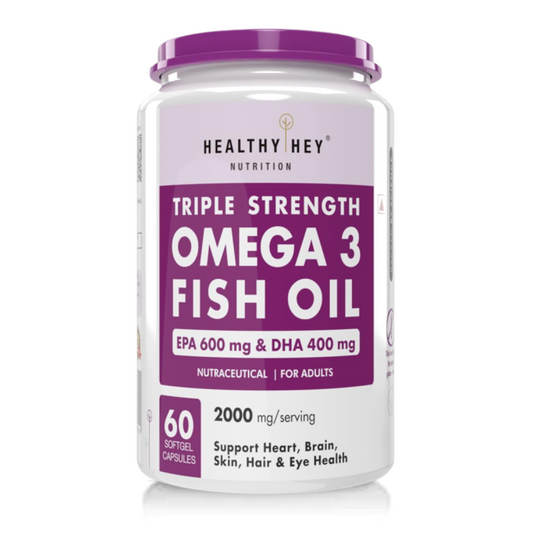 Zephivo HealthyHey Nutrition Fish Oil Omega 3 For Women and Men | Triple Strength Fish Oil | Burpless, EPA 600 - DHA 400 Supplement , 60 Softgel
