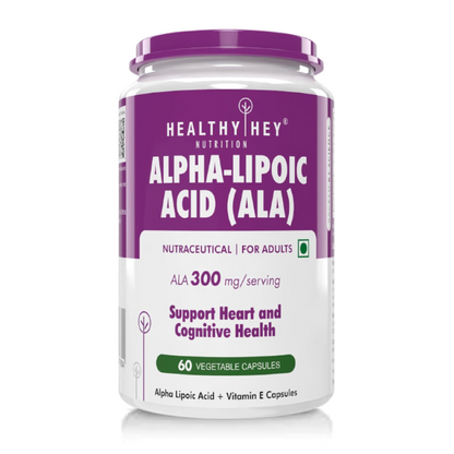 Zephivo HealthyHey Nutrition Alpha Lipoic Acid - ALA- Pack of 60 Veg. Capsules - Gluten Free & Non-GMO
