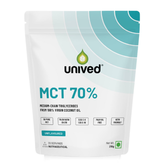 Zephivo Unived MCT 70% | Medium Chain Triglyceride Oil Powder | Clean Energy Fuel | Pure MCT 5g with C-8: 3528mg & C-10: 1512mg in a 70:30 ratio | Vegan & Keto Friendly | 30 Servings
