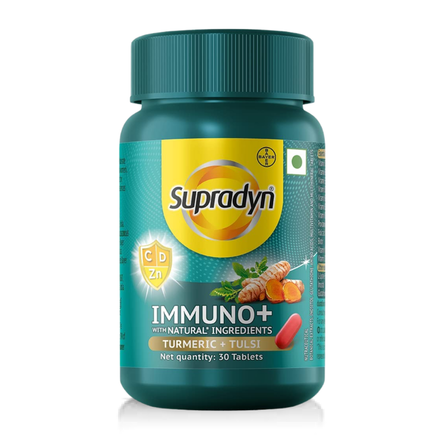 Zephivo Supradyn Immuno +, Multivitamin, Natural immunity booster with Vit C, Vit D, Zinc, Unique blend of Tulsi, Turmeric, Shatavari & Ashoka (30 Tabs)