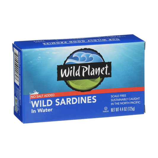 Wild Planet Wild Sardines in Water, No Salt Added, Tinned FIsh, Sustainably Wild-Caught, Non-GMO, Kosher, Gluten Free, Keto and Paleo, 4.4 Ounce, Single Unit
