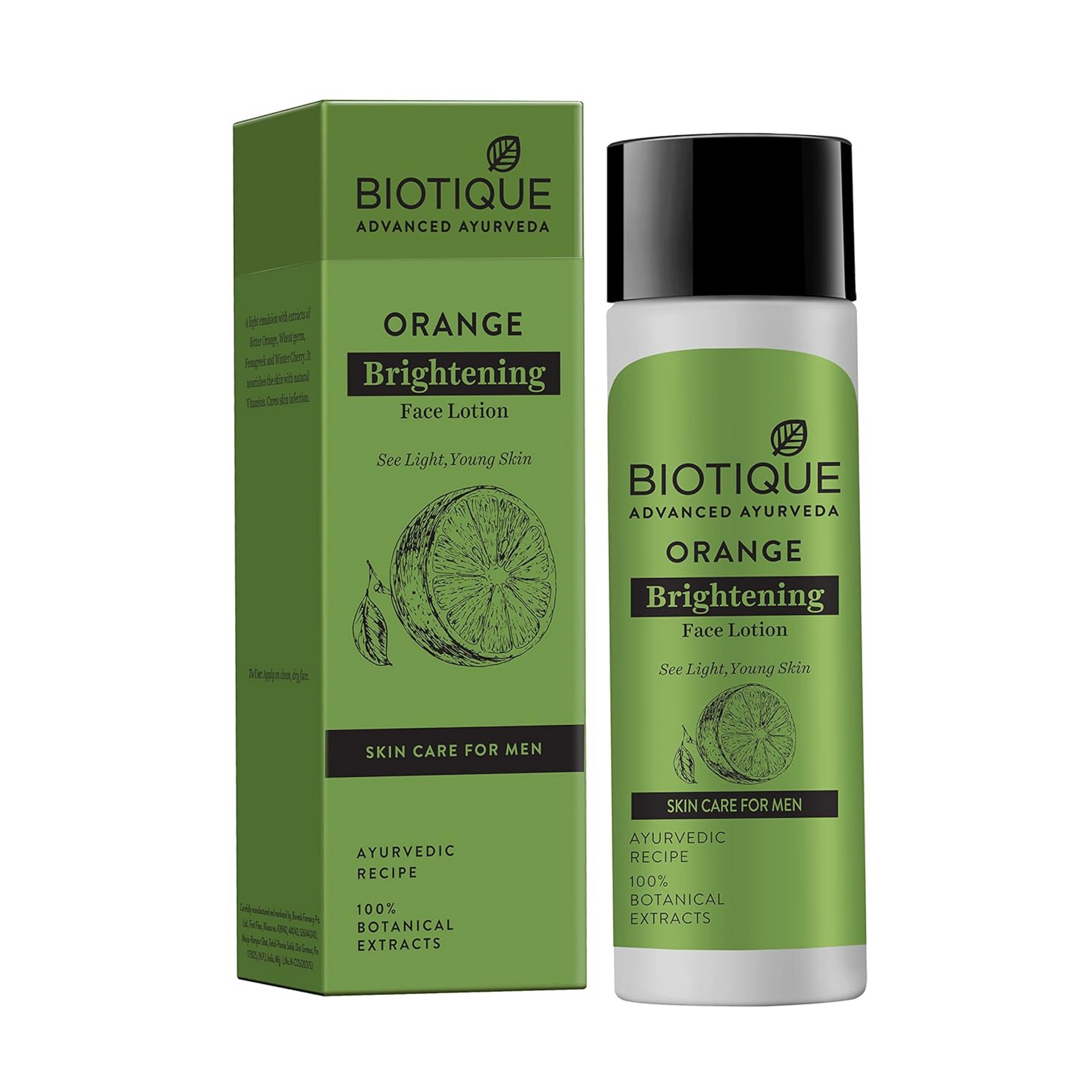 Biotique Orange Brightening Face Lotion with packaging on a white background