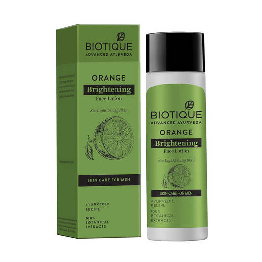 Biotique Orange Brightening Face Lotion with packaging on a white background