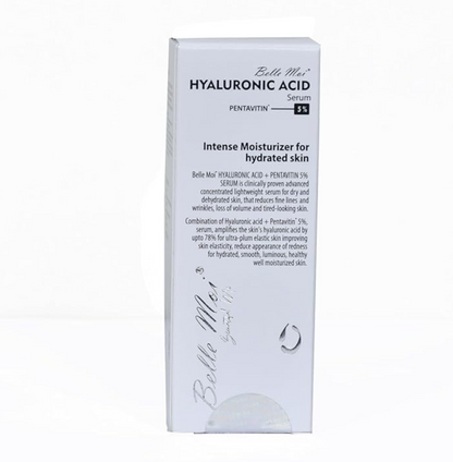 Belle Moi Hyaluronic Acid Serum packaging on a white background