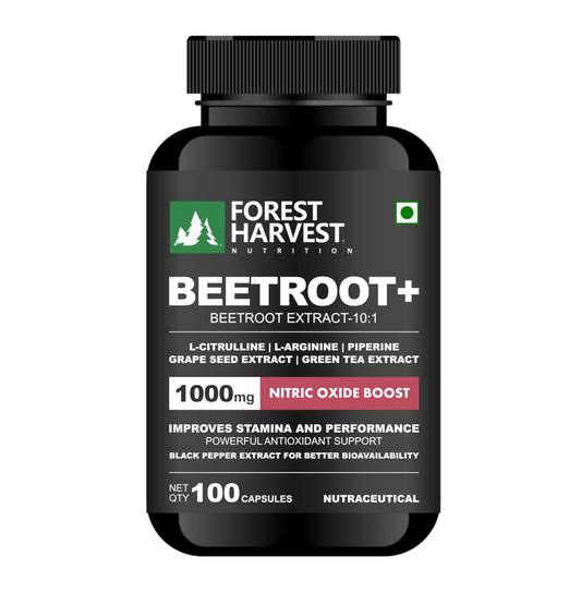 Forest Harvest Beetroot+ supplement bottle on a white background