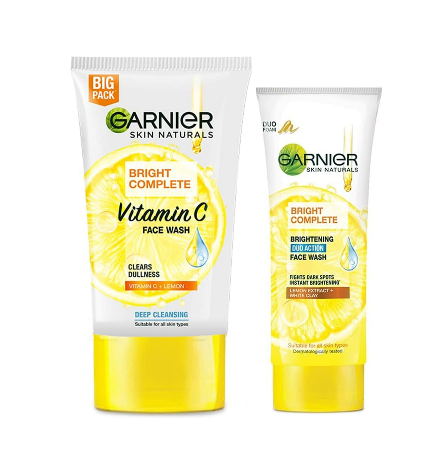 Garnier Skin Naturals Bright Complete Vitamin C Face Wash, 150g & Garnier Skin Naturals, Facewash, Oil Clearing, Bright Complete Brightening Duo Action, 100 g