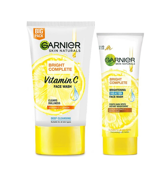 Garnier Skin Naturals Bright Complete Vitamin C Face Wash, 150g & Garnier Skin Naturals, Facewash, Oil Clearing, Bright Complete Brightening Duo Action, 100 g