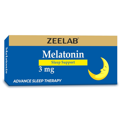 Zeelab Melatonin sleep support packaging with a blue and gold design.