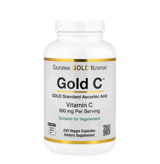 California Gold Nutrition Vitamin C supplement bottle on a white background