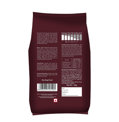 Meat Up Adult Dry Dog Food 1.2kg | Chicken Flavour | Healthy Skin & Coat | Antioxidants | Enriched with Vitamins & Minerals