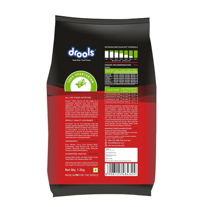 Drools Adult & Puppy Dry Dog Food 1.2 kg Pack | 100% Vegetable Flavour | All Lifestages | Better Digestibility | Strong Bone and Teeth Development | Boosted Immunity