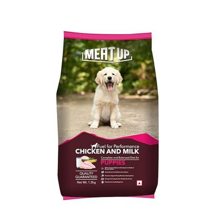 Meat Up Puppy Dry Dog Food 1.2kg Pack| Chicken & Milk Flavour | Supports Growth | Highly Palatable & Easily Digestible