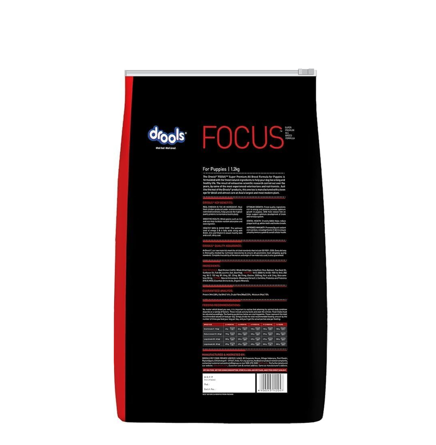 Drools Focus Premium Puppy Dry Dog Food 1.2kg Pack | Chicken Flavour | Growth & Intelligence | Digestive Health | Healthy Skin & Coat | Improves Immunity