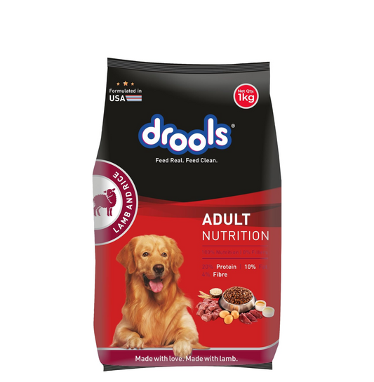 Drools Adult Dry Dog Food 1kg | Lamb and Rice Flavour | Supports Skin Nourishment and Coat Radiance | Promotes Healthy Digestion | Natural Antioxidants | Strengthen Immunity