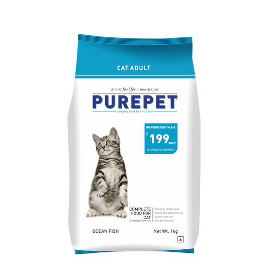 Purepet Adult Dry Cat Food 1kg | Ocean Fish Flavour | Hairball Protection | Heart Care with Taurine | Skin & Coat Health