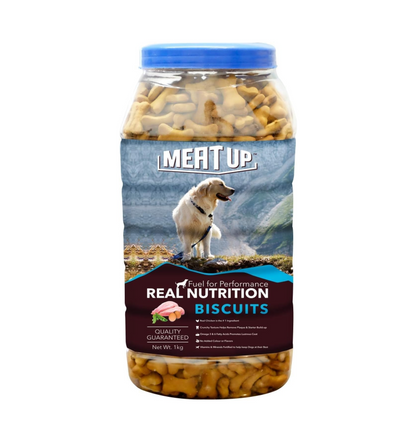 Meat Up Dog Treats Biscuits 1kg| Real Chicken Flavour | Remove Plaque & Tartar Build-up | Vitamins & Minerals | Promotes Lustrous Coat